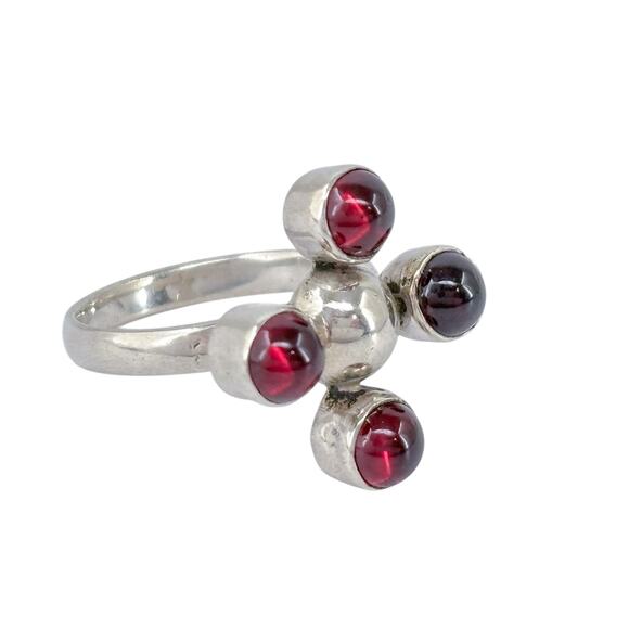 Modernist Garnet Cabochon Ring | Vintage Sterling Silver 925 Statement | Size 6 - Picture 4 of 9